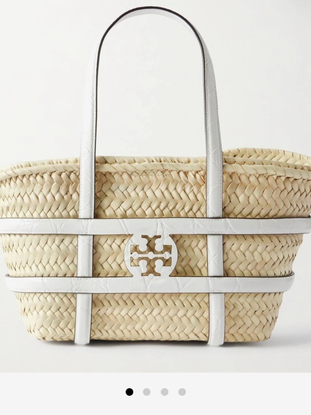 Tory Burch Ella Straw Basket Tote White Croc Embossed Trim + Dust Bag. NWT